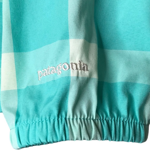 Women's Small Patagonia Check Gingham Shell Jacket Coat Aqua Cream Windbreaker - Picture 7 of 11